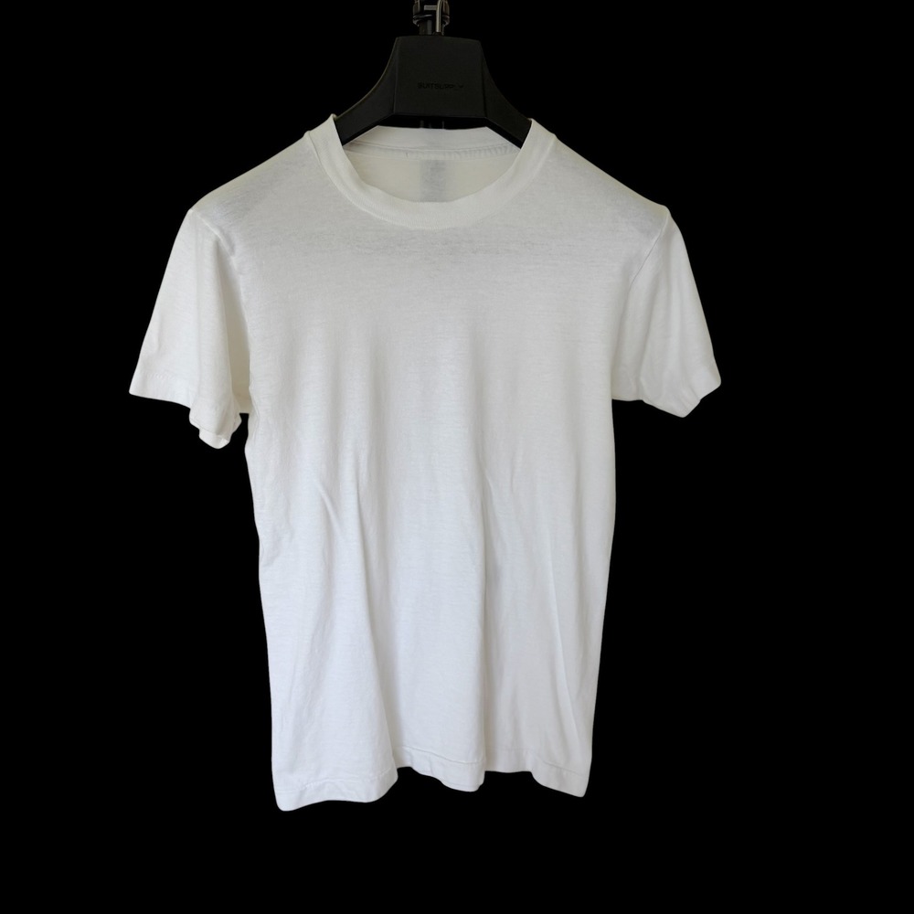 Vintage White Crewneck T-Shirt Short Sleeve Single Stitch Cotton Blend Mens S